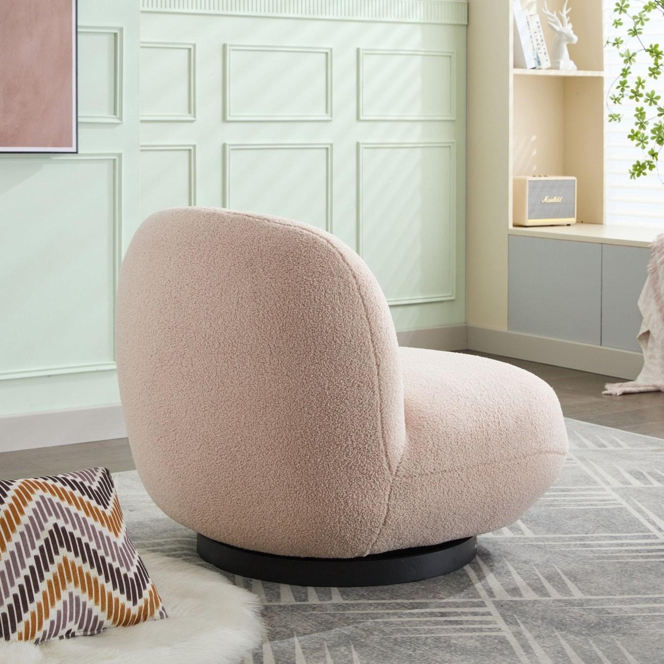 Loungesessel Emma mit Drehfunktion aus Teddy Bouclé - BeigeLoungesessel