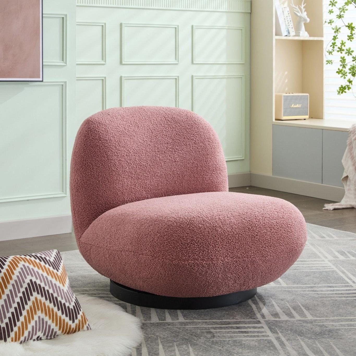 Loungesessel Emma mit Drehfunktion aus Teddy Bouclé - PinkLoungesessel