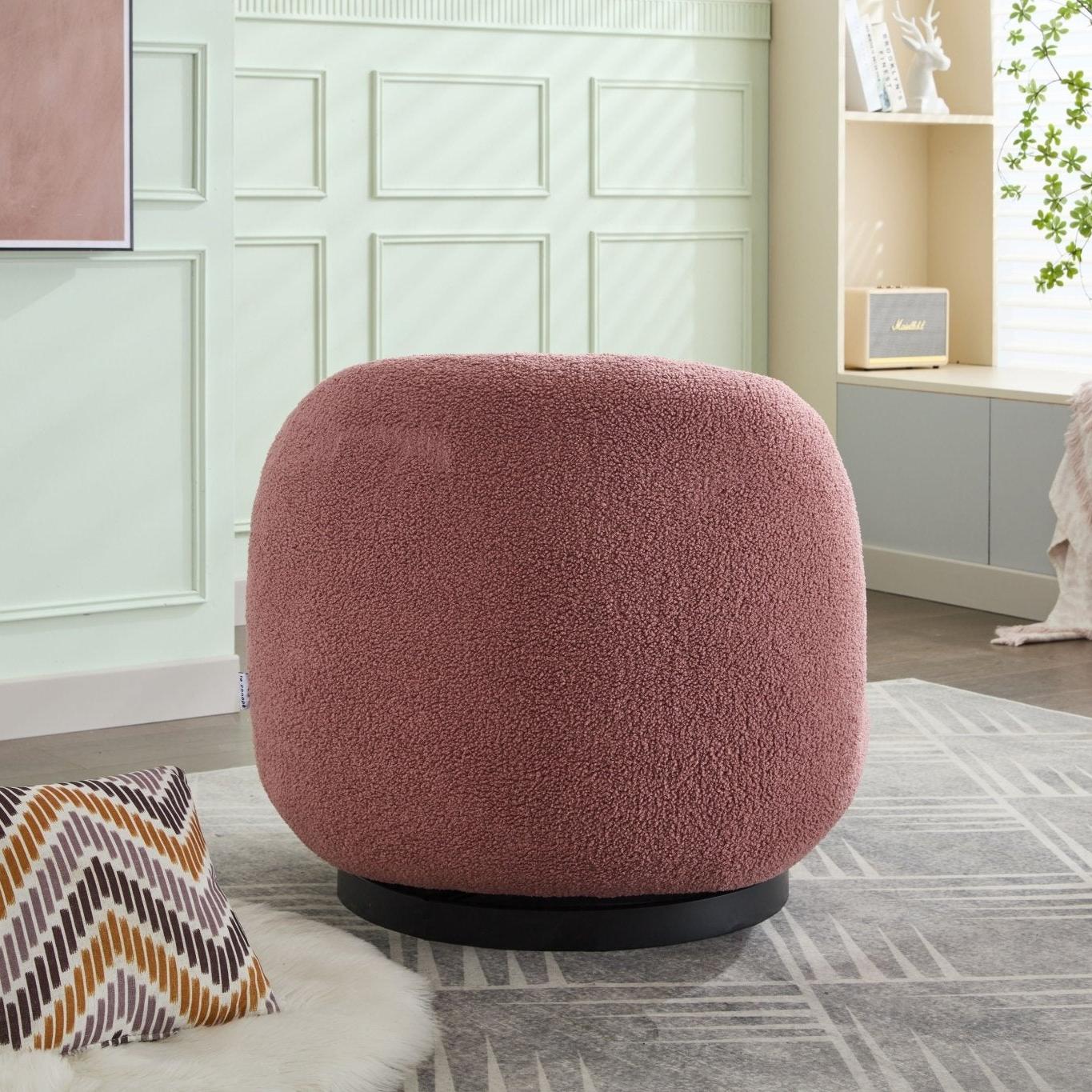 Loungesessel Emma mit Drehfunktion aus Teddy Bouclé - PinkLoungesessel
