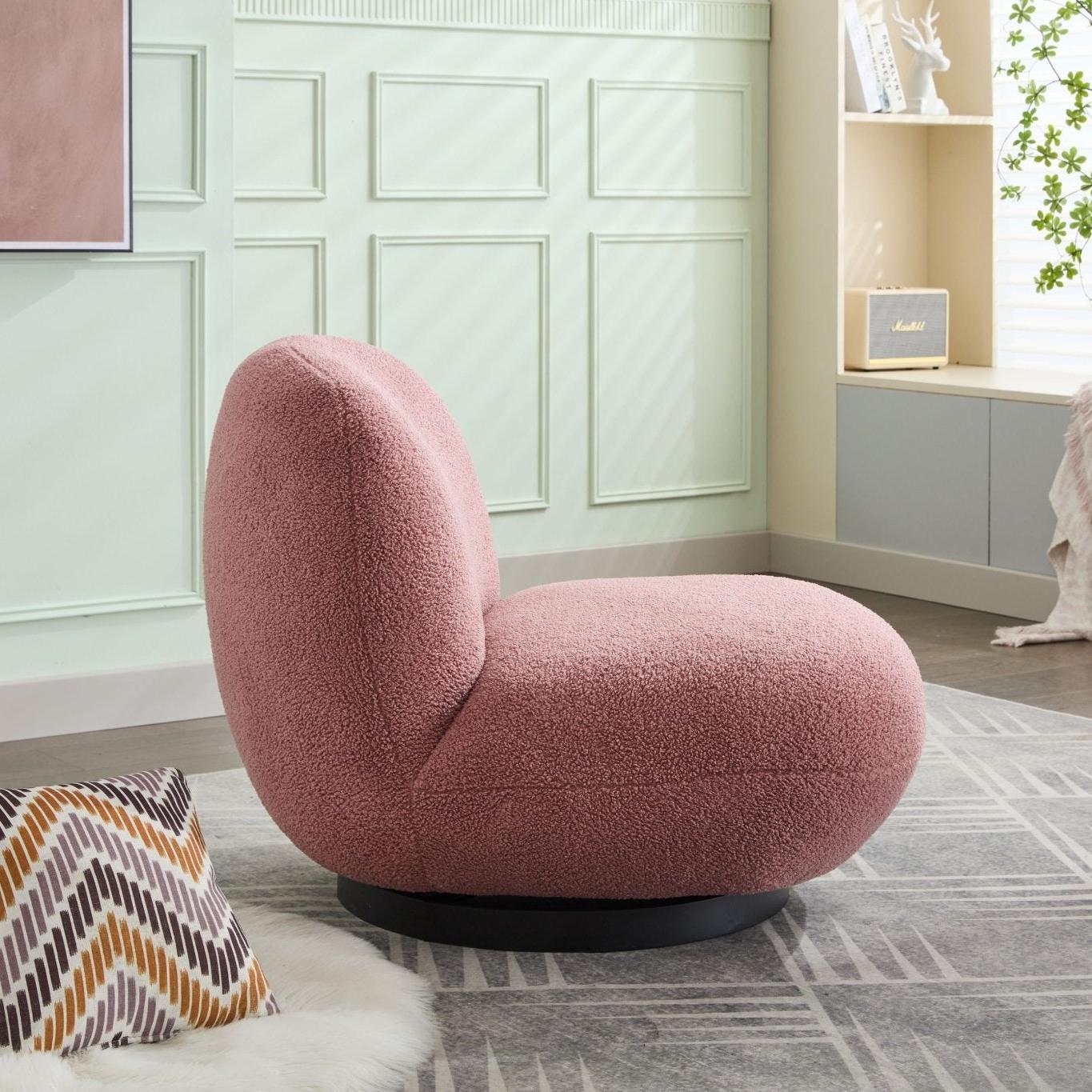 Loungesessel Emma mit Drehfunktion aus Teddy Bouclé - PinkLoungesessel