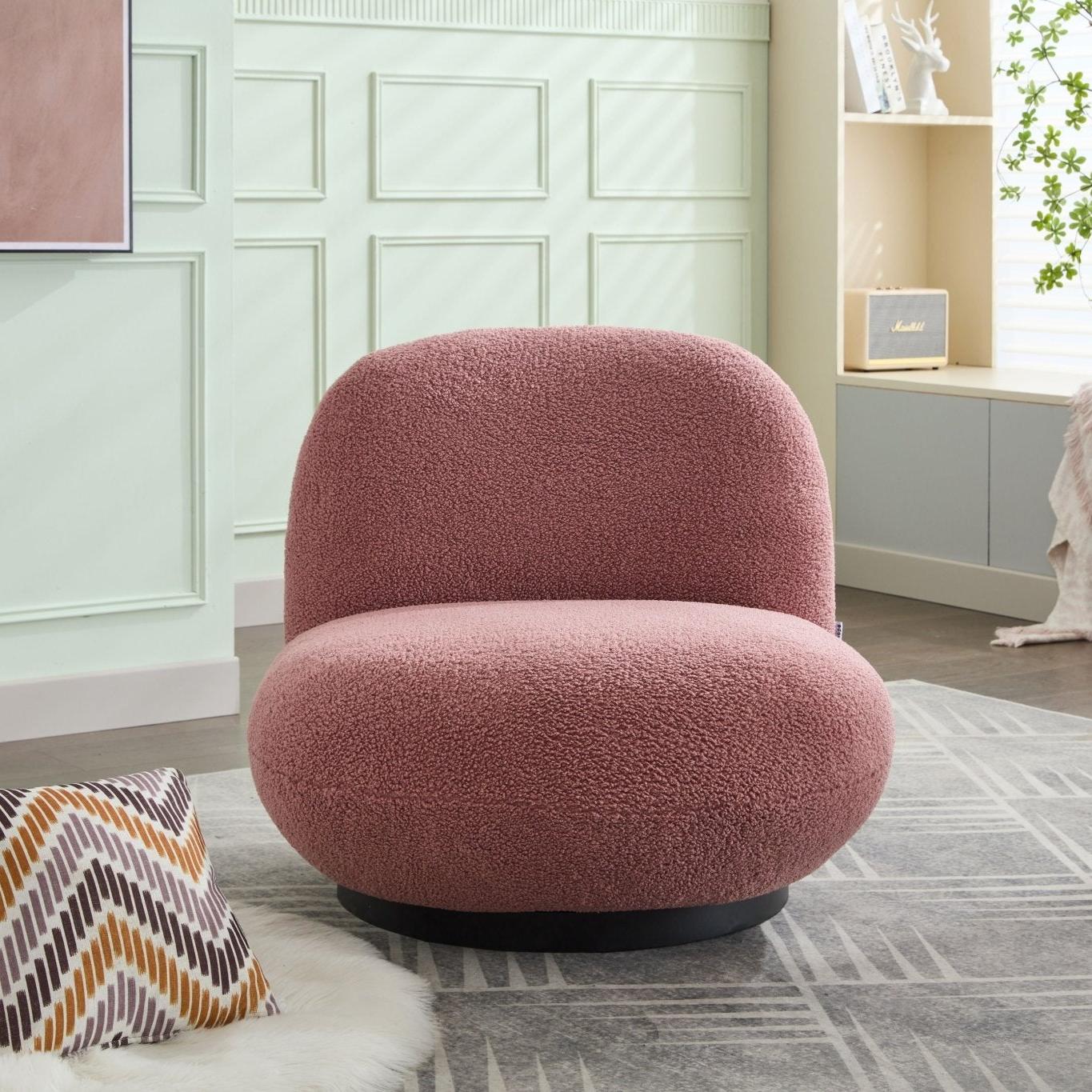 Loungesessel Emma mit Drehfunktion aus Teddy Bouclé - PinkLoungesessel