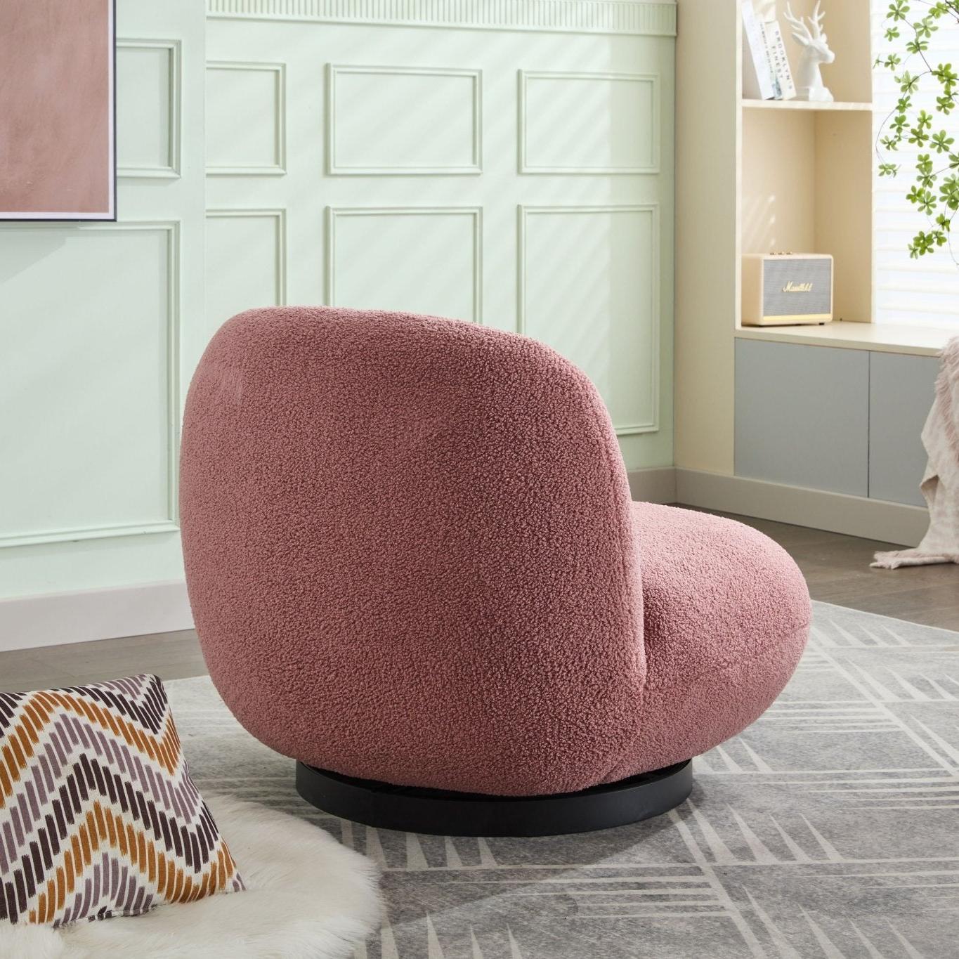 Loungesessel Emma mit Drehfunktion aus Teddy Bouclé - PinkLoungesessel