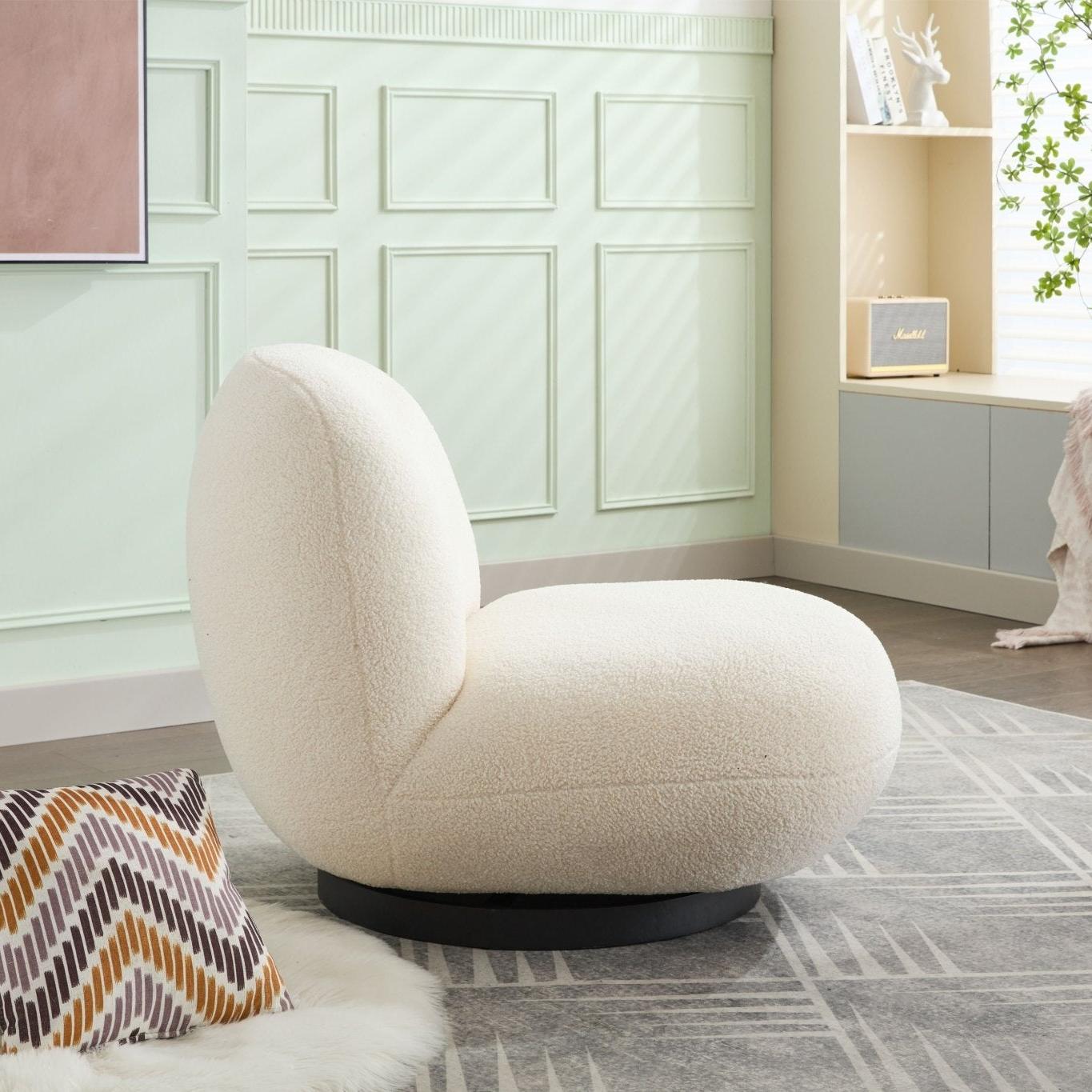 Loungesessel Emma mit Drehfunktion aus Teddy Bouclé - WeißLoungesessel
