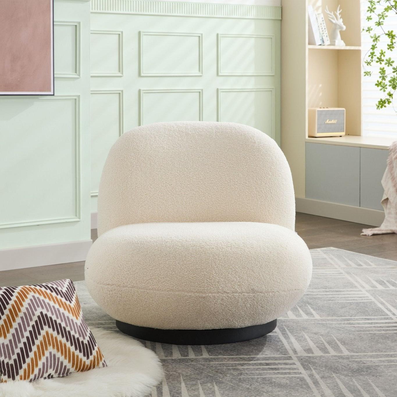 Loungesessel Emma mit Drehfunktion aus Teddy Bouclé - WeißLoungesessel