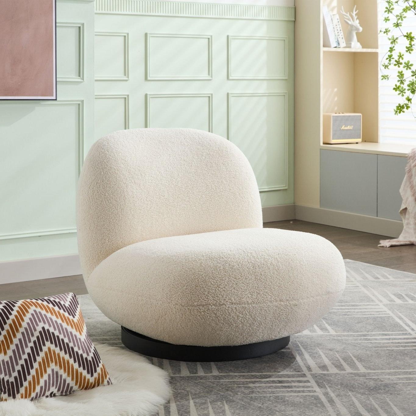 Loungesessel Emma mit Drehfunktion aus Teddy Bouclé - WeißLoungesessel