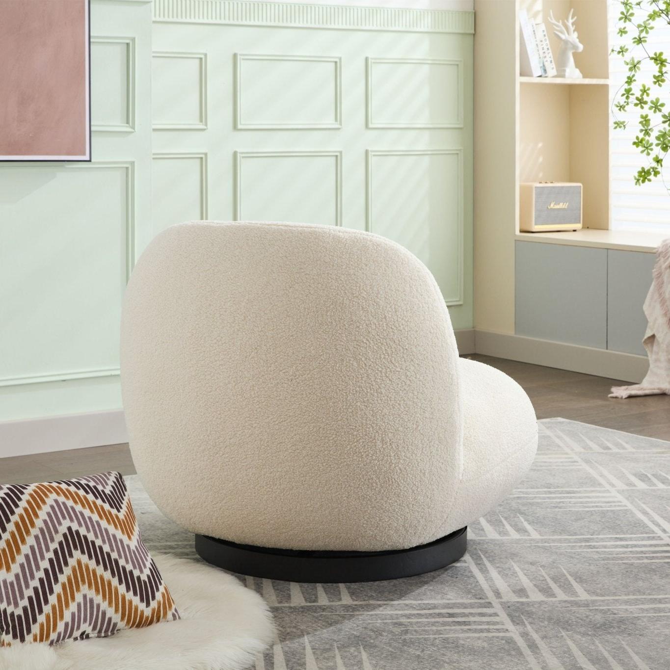Loungesessel Emma mit Drehfunktion aus Teddy Bouclé - WeißLoungesessel