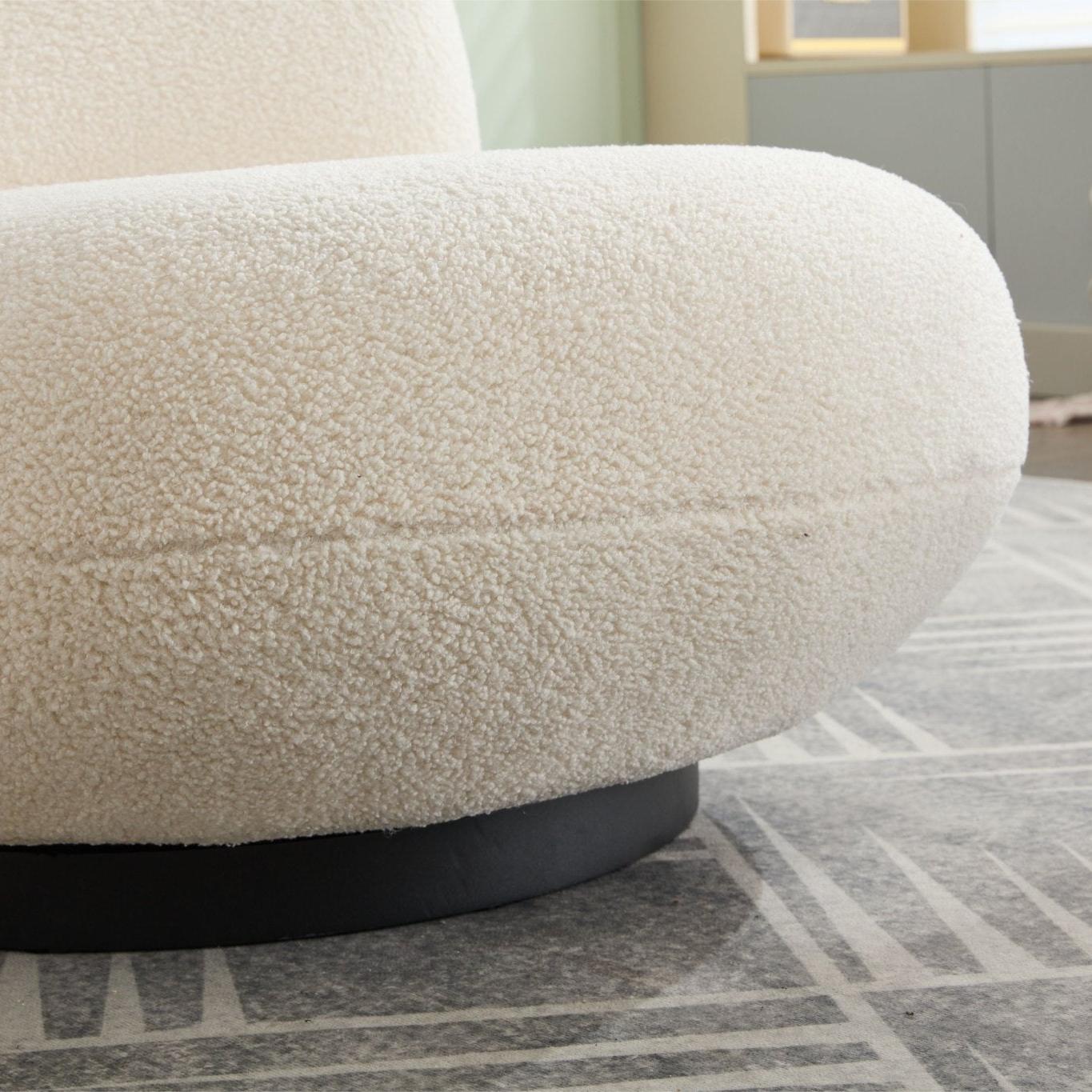 Loungesessel Emma mit Drehfunktion aus Teddy Bouclé - WeißLoungesessel