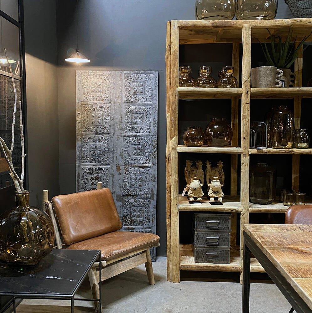 Loungesessel James - braunes Leder & MangoholzLedersessel