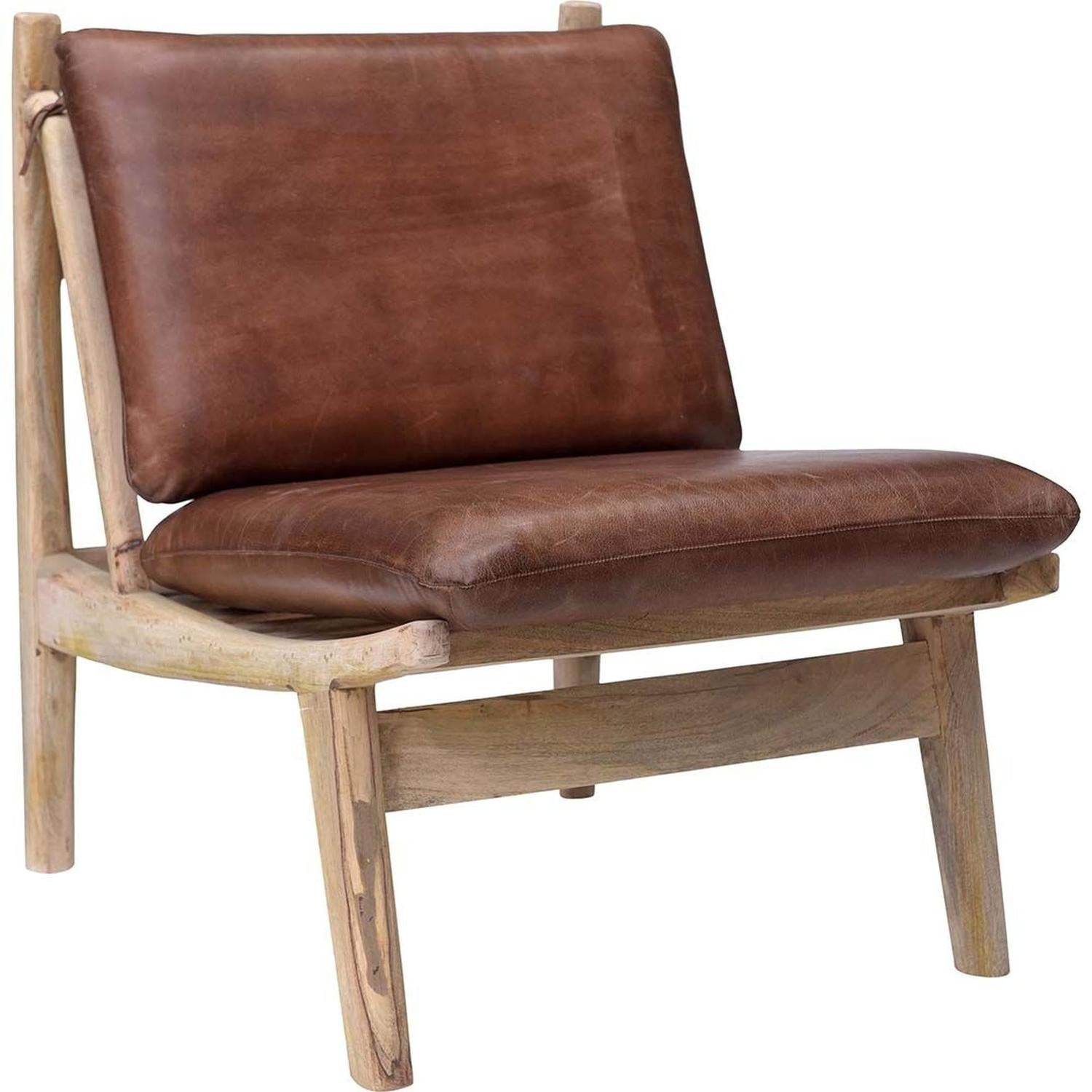 Loungesessel James - braunes Leder & MangoholzLedersessel