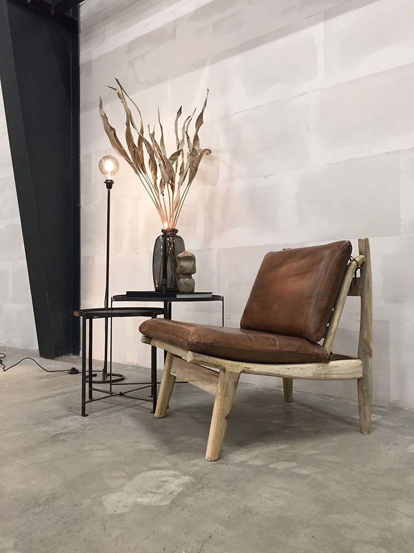 Loungesessel James - braunes Leder & Mangoholz-Trademark Living-le canapé