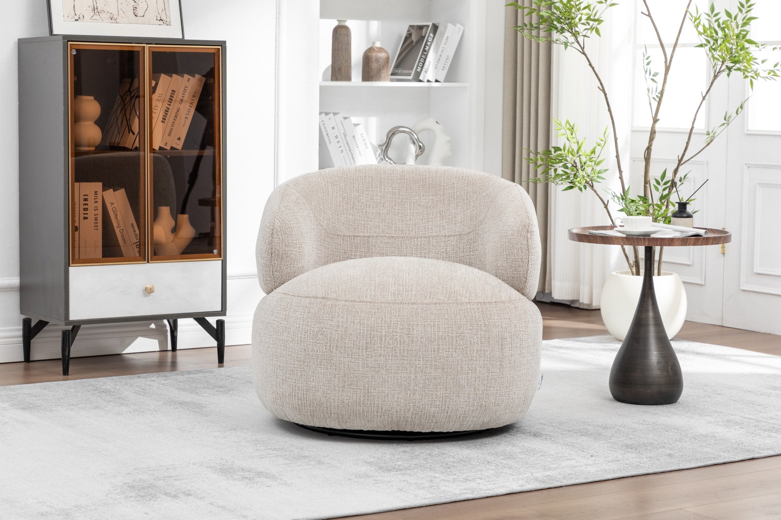 Loungesessel Max drehbar aus Chenille - Beige-Loungesessel-le canapé-le canapé