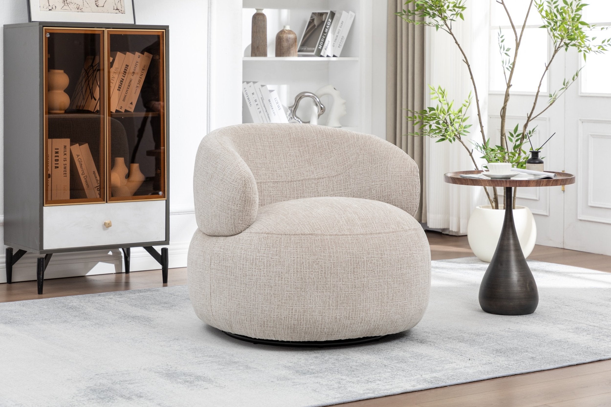 Loungesessel Max drehbar aus Chenille - Beige-Loungesessel-le canapé-le canapé