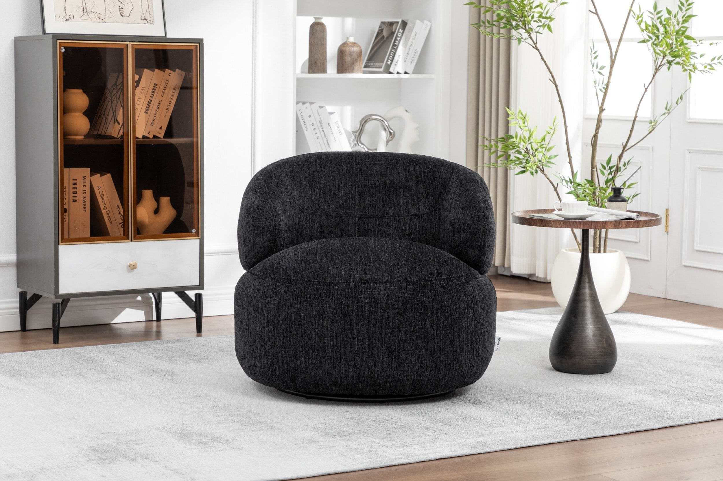 Loungesessel Max drehbar aus Chenille - Schwarz-Loungesessel-le canapé-le canapé