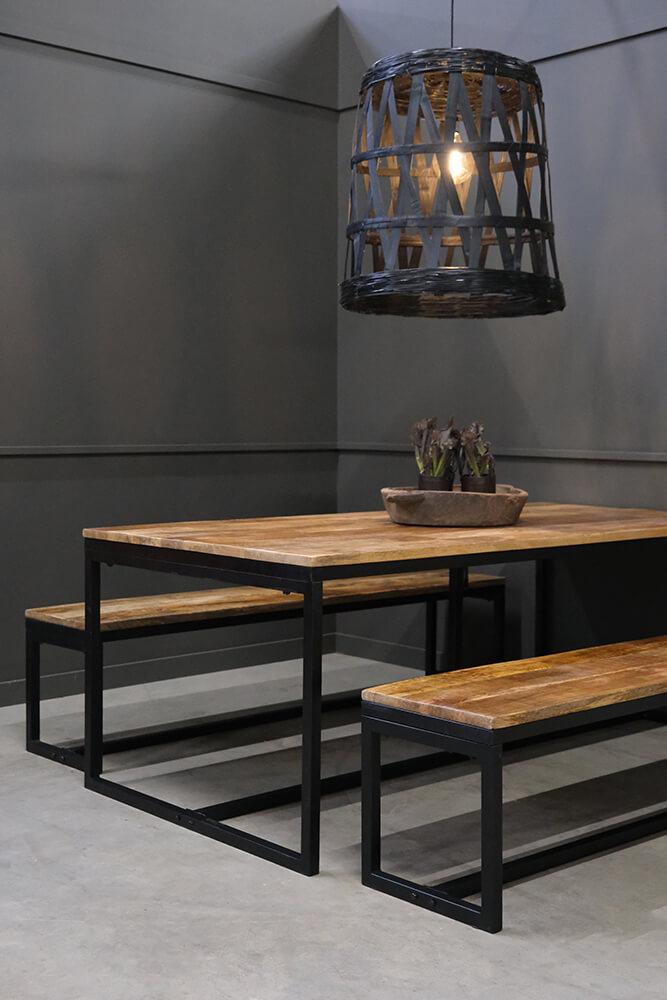 Esstisch Ronaldo 200cm aus Massivholz mit Metallgestell - Natur