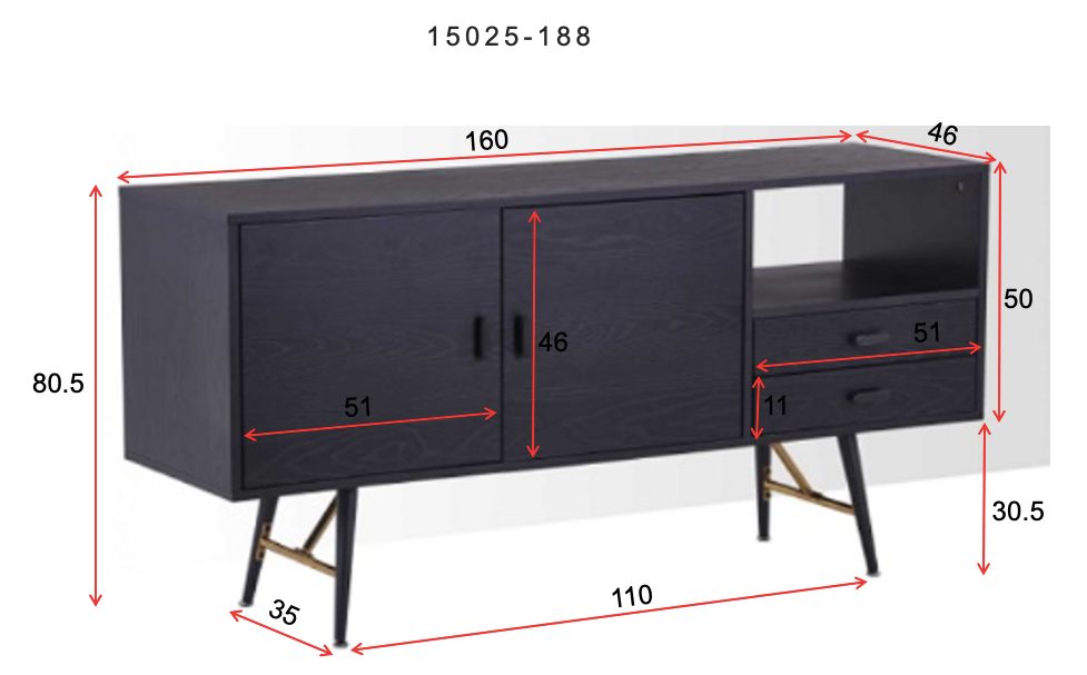 Kommode Gold 160cm - Schwarz - Venture Home - le canapé