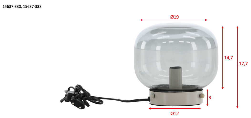 Tischleuchte Bolloneli aus Metall mit Rauchglasschirm - Schwarz - Venture Home - le canapé
