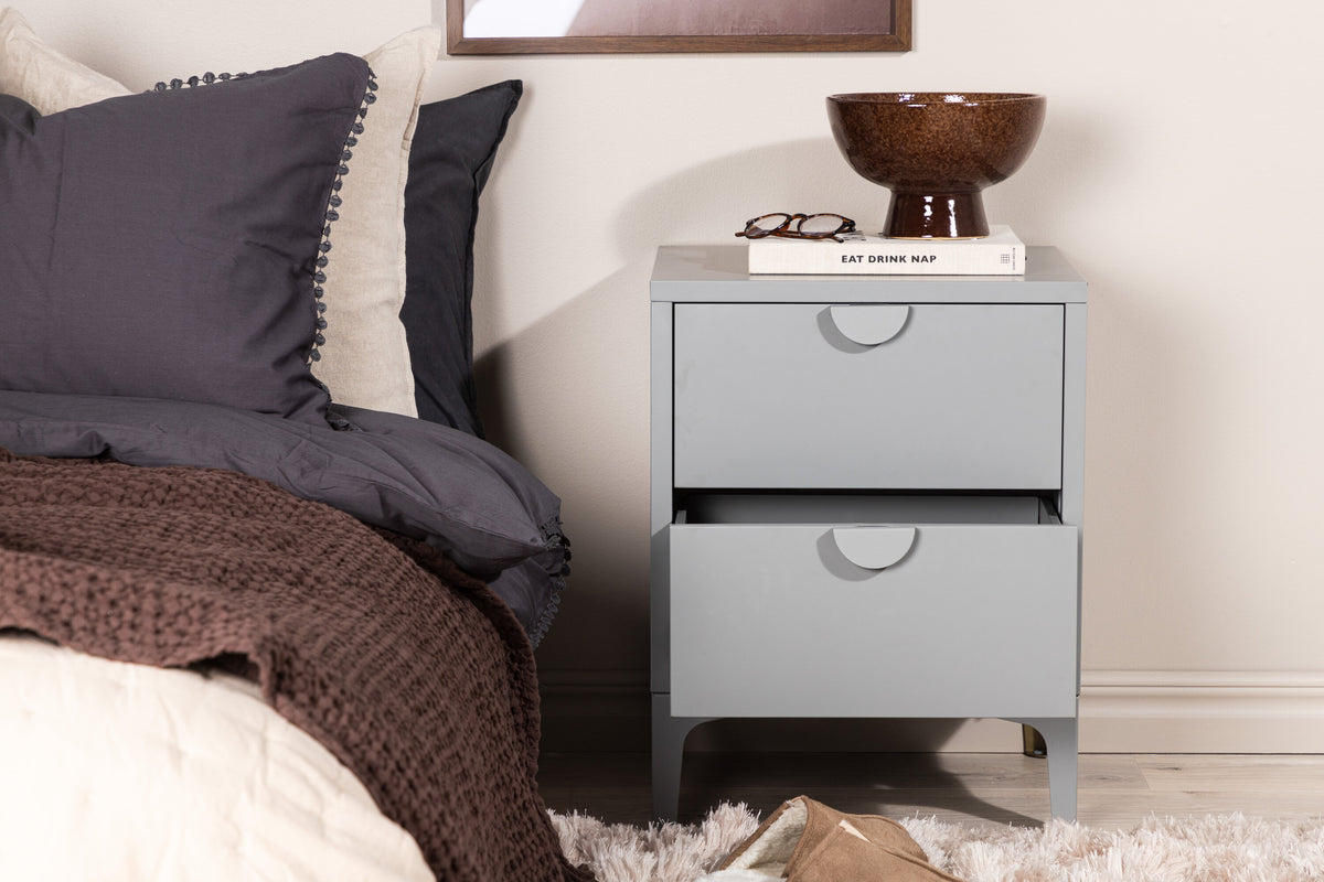 Nachttisch Piring 45cm aus Metall mit 2 Schubladen - Hellgrau-Nachttische-Venture Home-le canapé