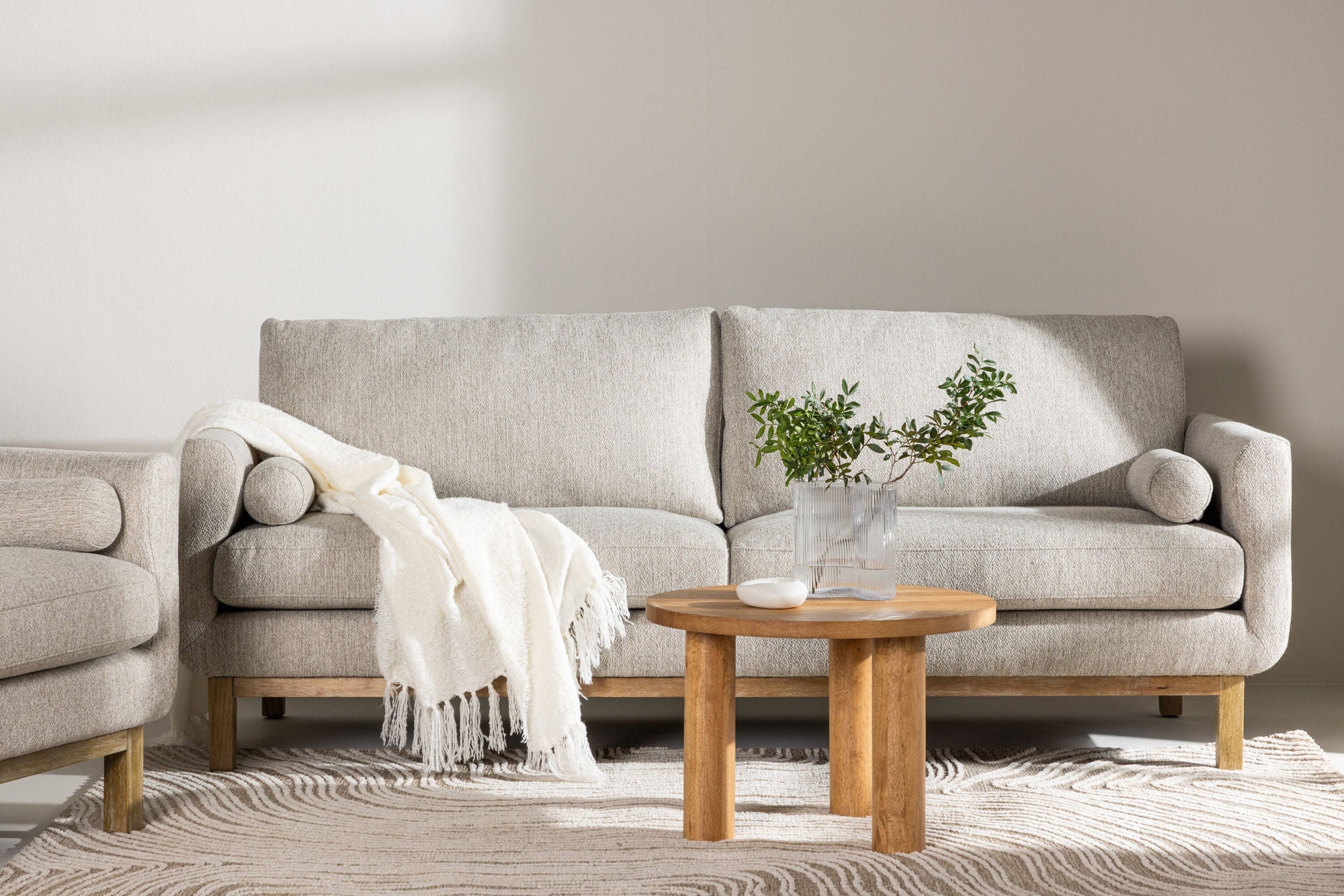 Olympos 3 - Sitzer Sofa - Beige / HolzEinzelsofas