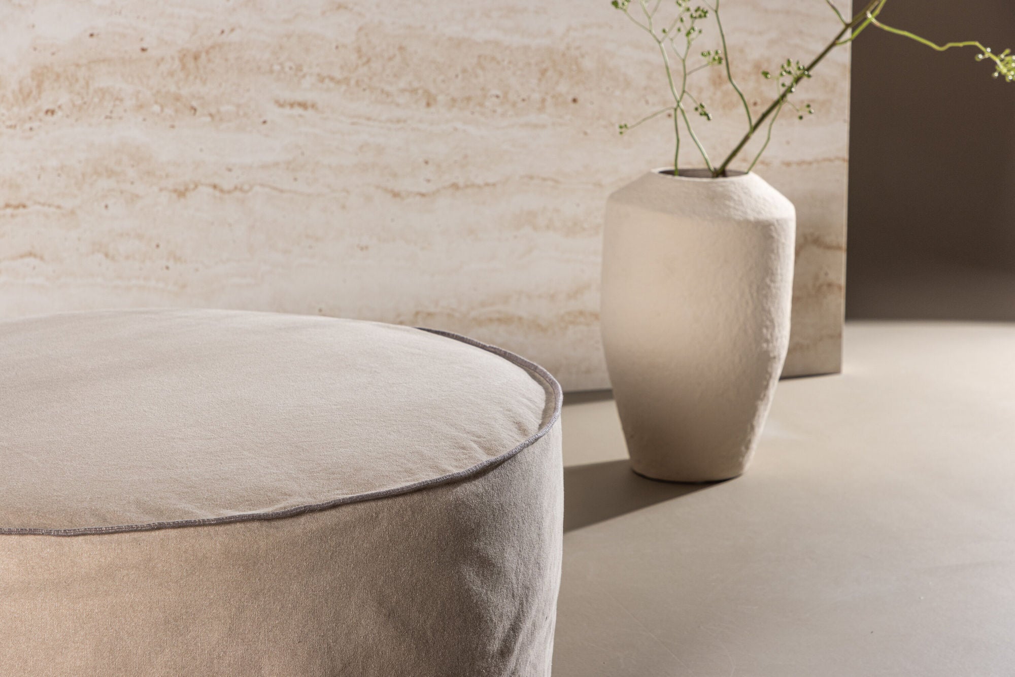 Ottoman Vindö aus Leinen Ø101 cm - Braun-Pouf-Vind-le canapé