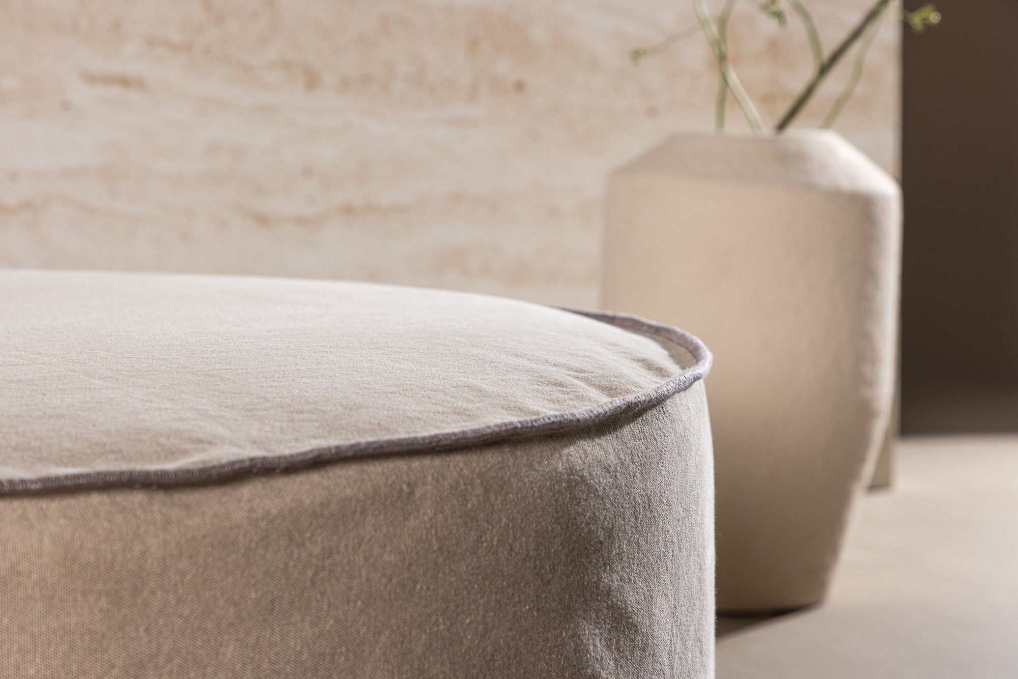 Ottoman Vindö aus Leinen Ø101 cm - Braun-Pouf-Vind-le canapé