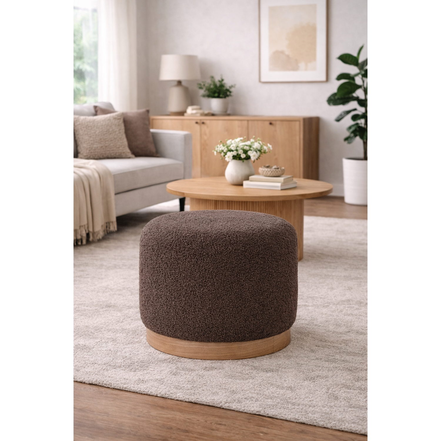 Pouf Belfort aus Teddy Bouclé Ø45cm - Braun-Poufs-House Nordic-le canapé