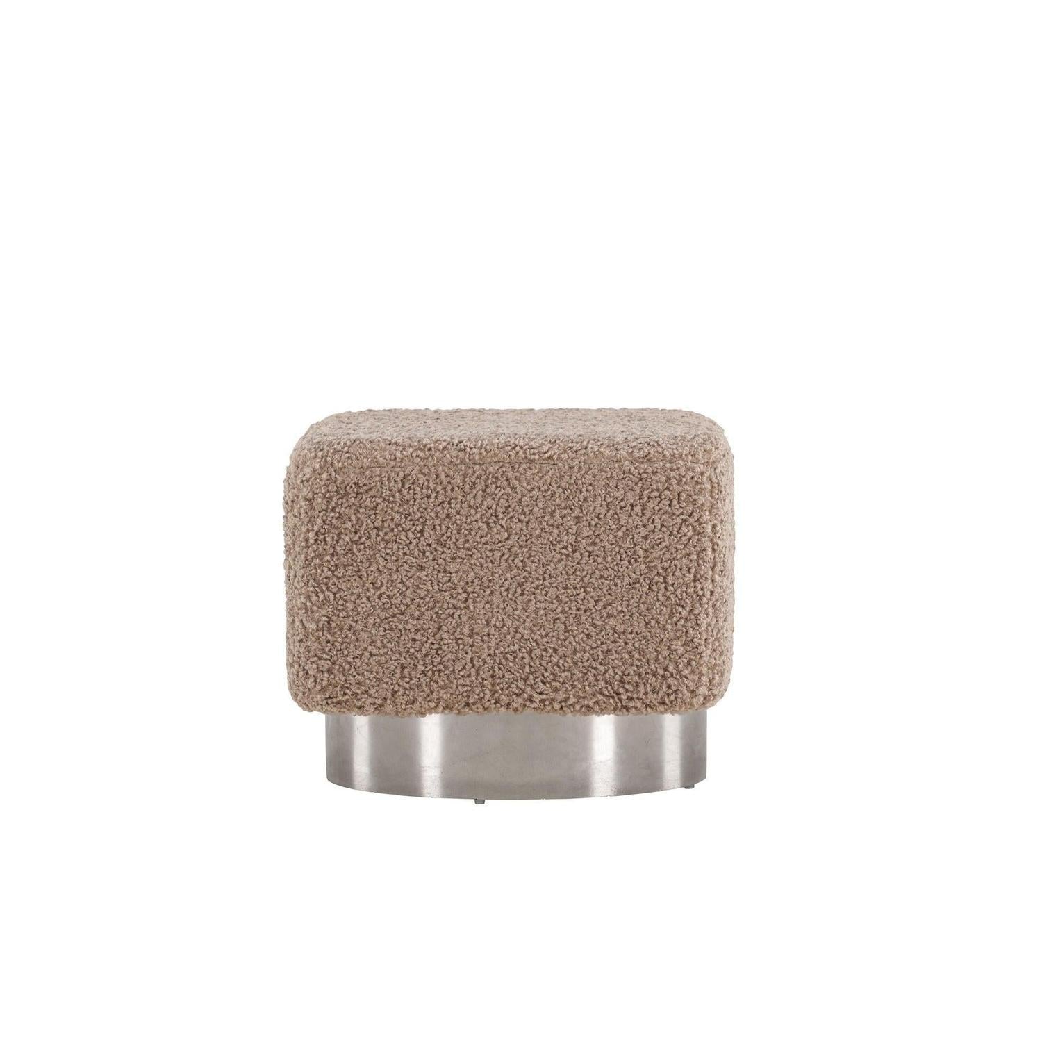 Pouf Newton aus Teddy - Bouclé - Dunkelgrau / Beige mit SilberPouf
