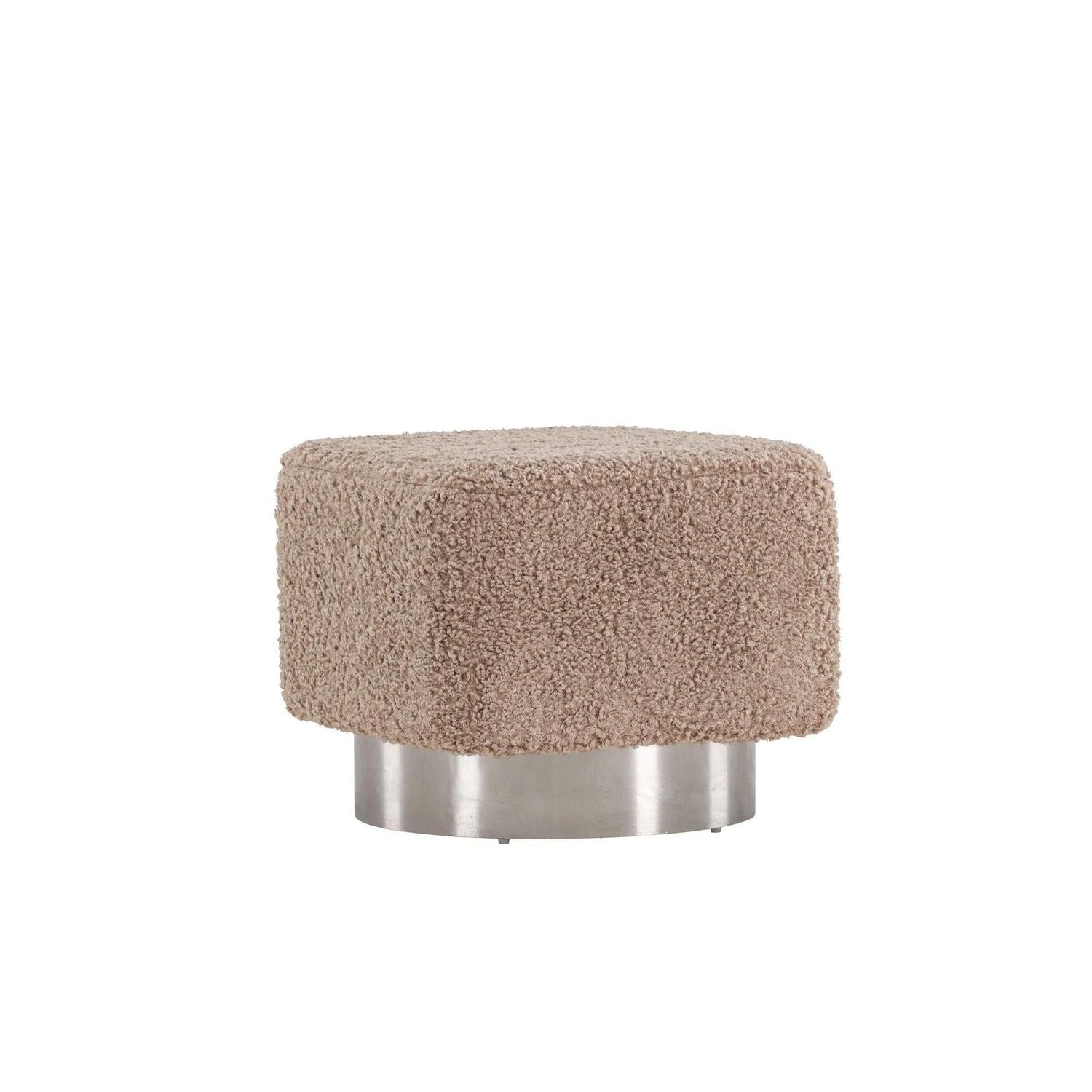 Pouf Newton aus Teddy - Bouclé - Dunkelgrau / Beige mit SilberPouf