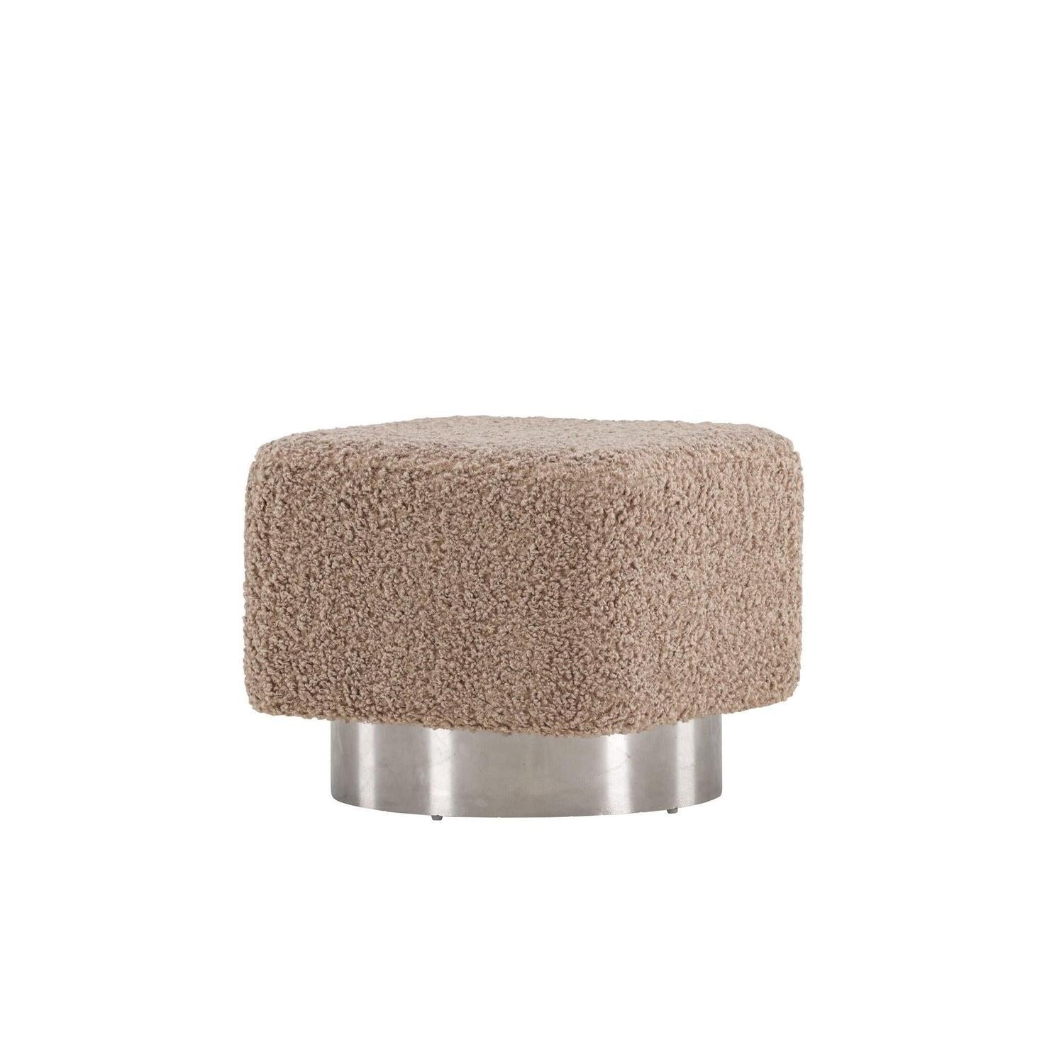 Pouf Newton aus Teddy - Bouclé - Dunkelgrau / Beige mit SilberPouf