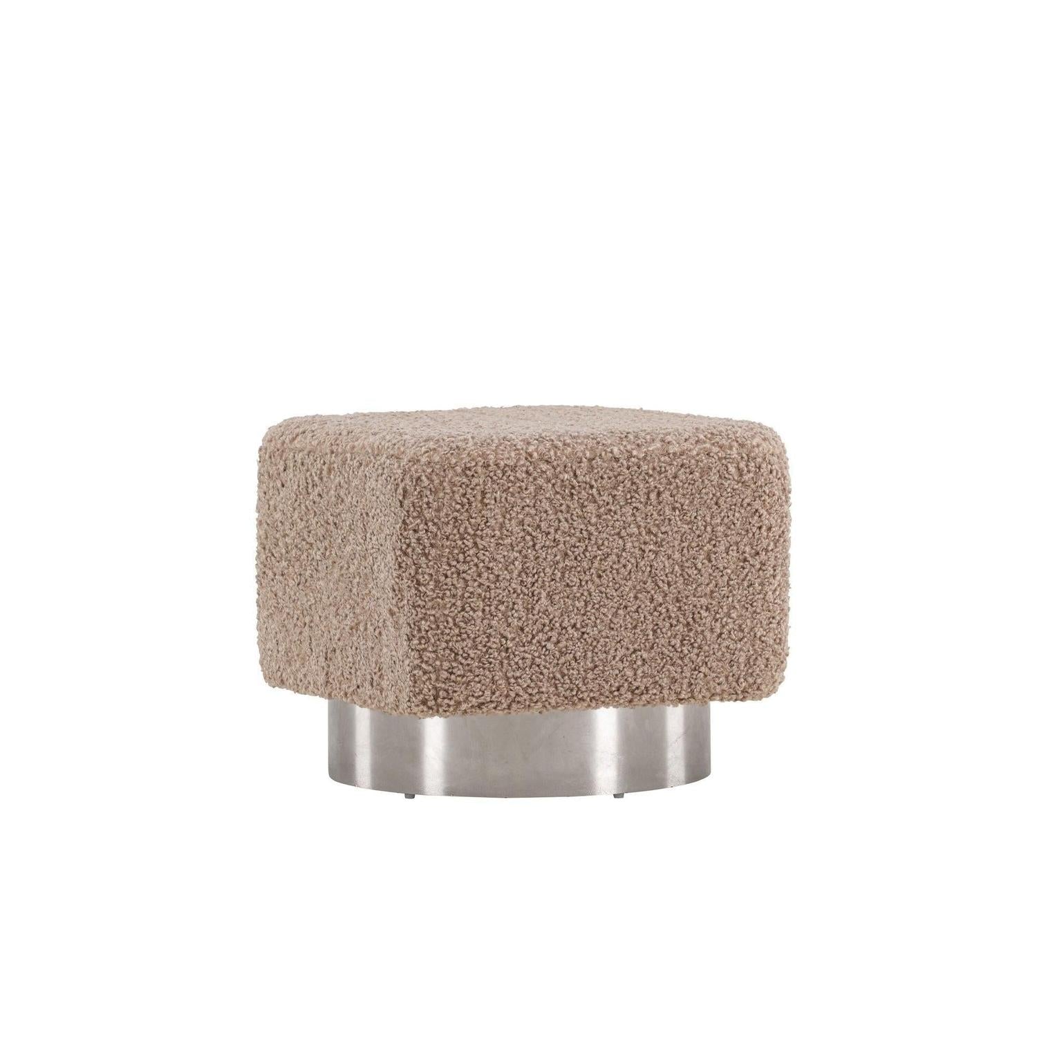 Pouf Newton aus Teddy - Bouclé - Dunkelgrau / Beige mit SilberPouf