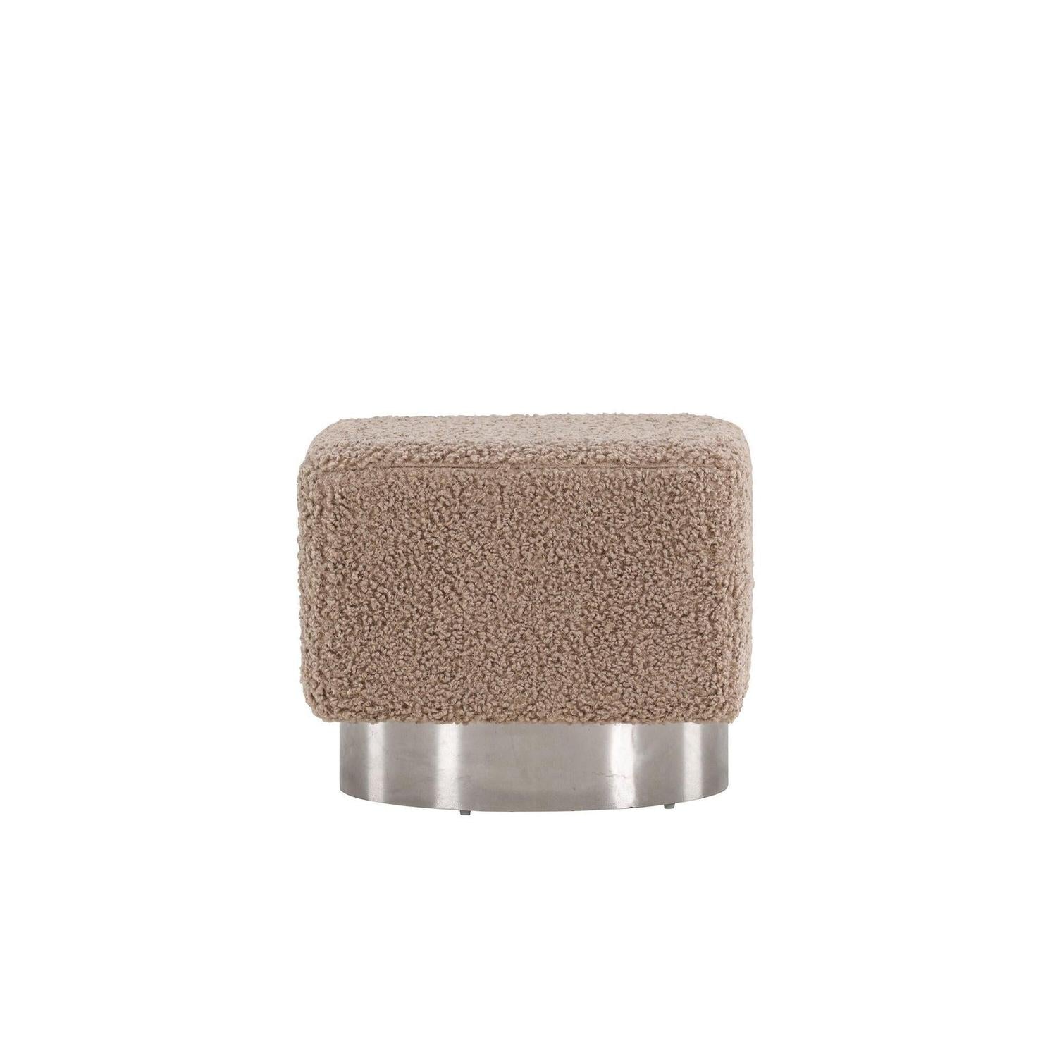 Pouf Newton aus Teddy - Bouclé - Dunkelgrau / Beige mit SilberPouf
