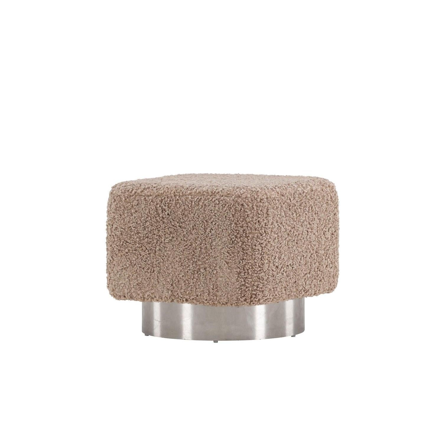 Pouf Newton aus Teddy - Bouclé - Dunkelgrau / Beige mit SilberPouf