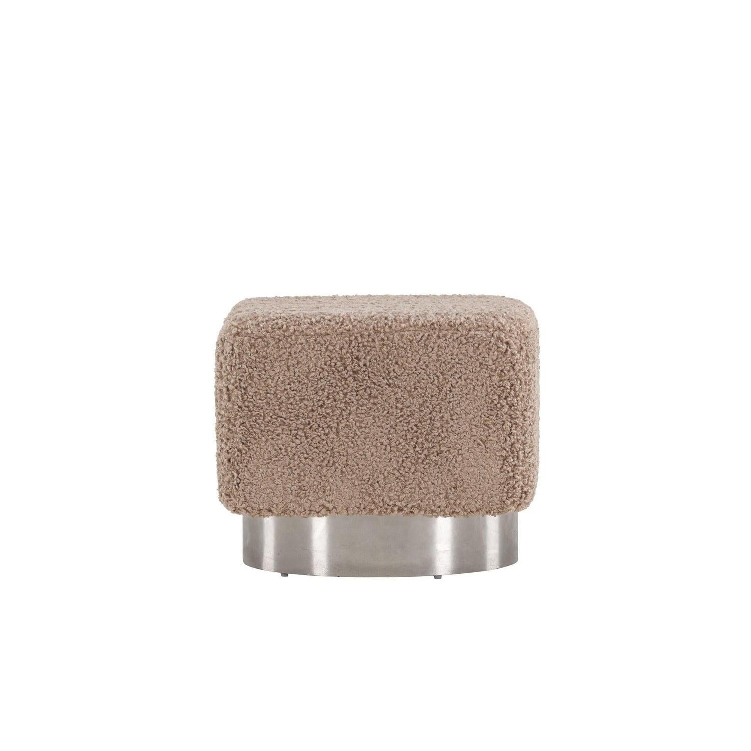 Pouf Newton aus Teddy - Bouclé - Dunkelgrau / Beige mit SilberPouf