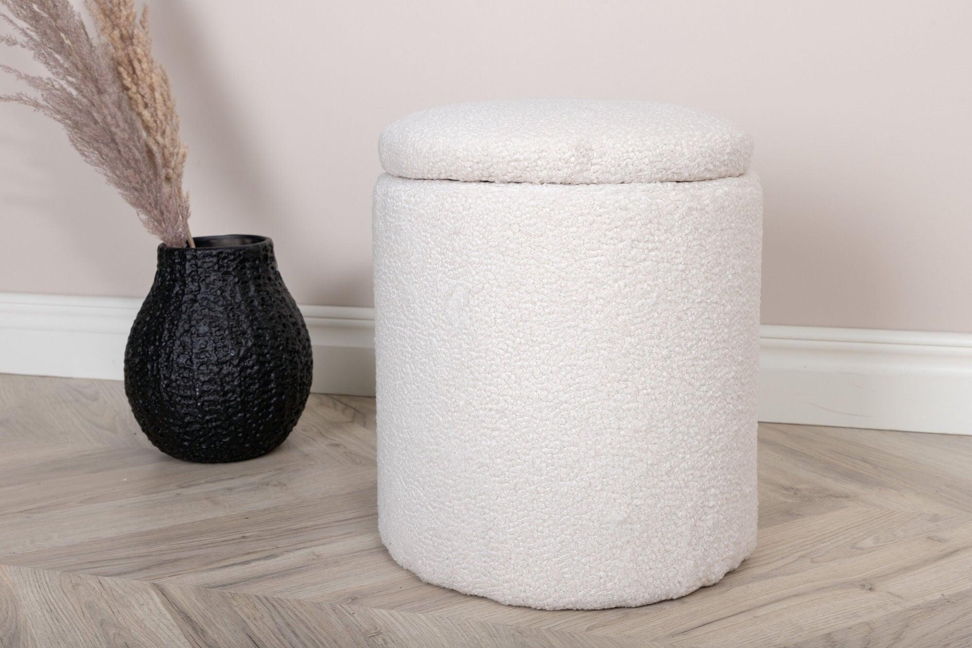 Pouf Limpen aus Teddy Bouclé Ø32cm - Weiß-Poufs-Venture Home-le canapé