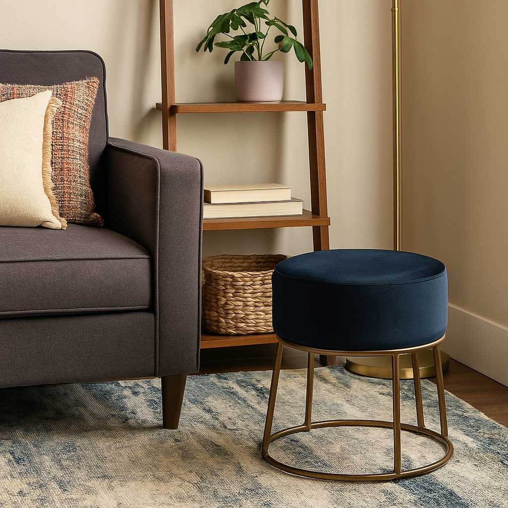 Pouf Petra aus Samt - Schwarz & Kupfer-Hocker-Venture Home-le canapé