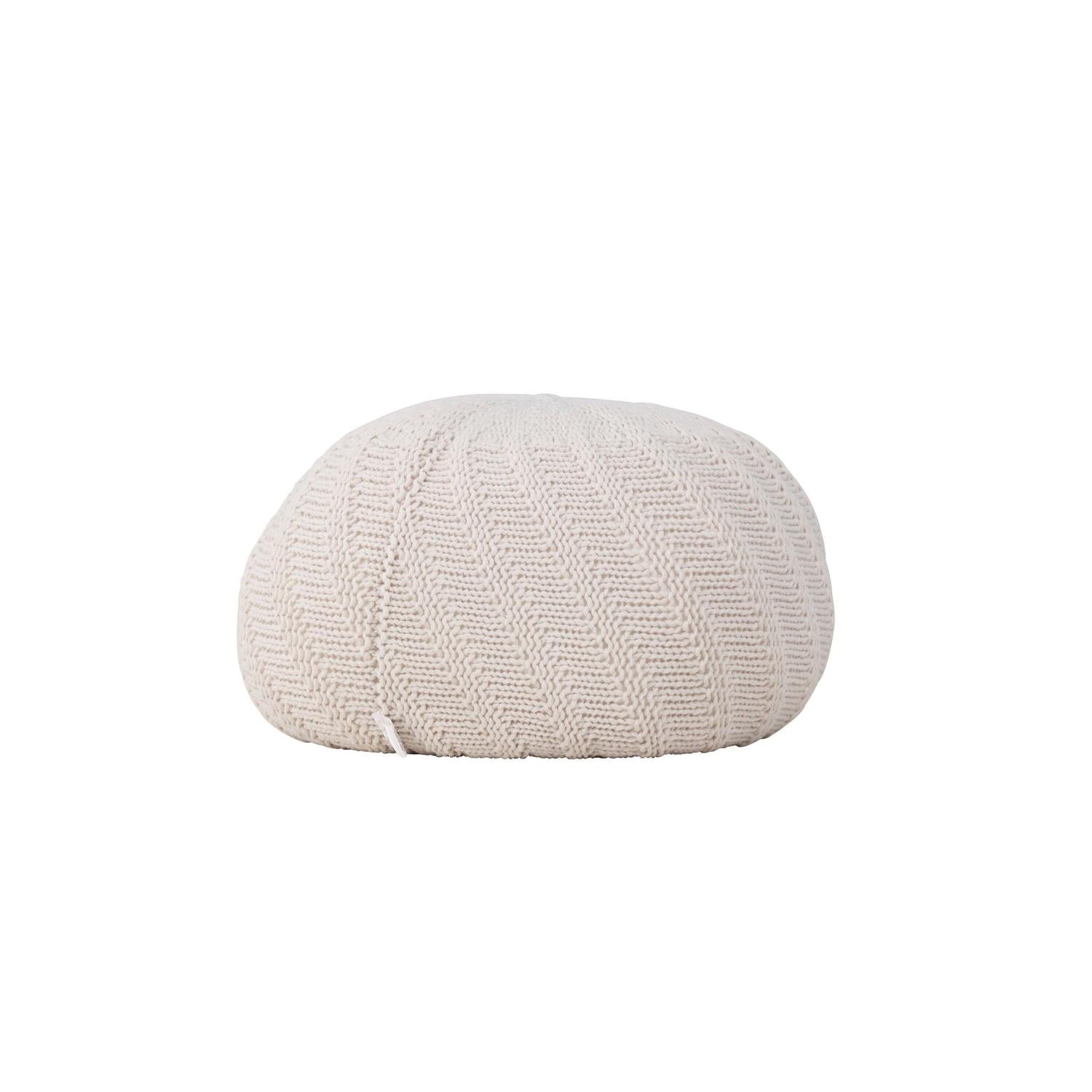Pouf Ted Ø45cm - Cremeweiß-Strickpouf-Venture Home-le canapé