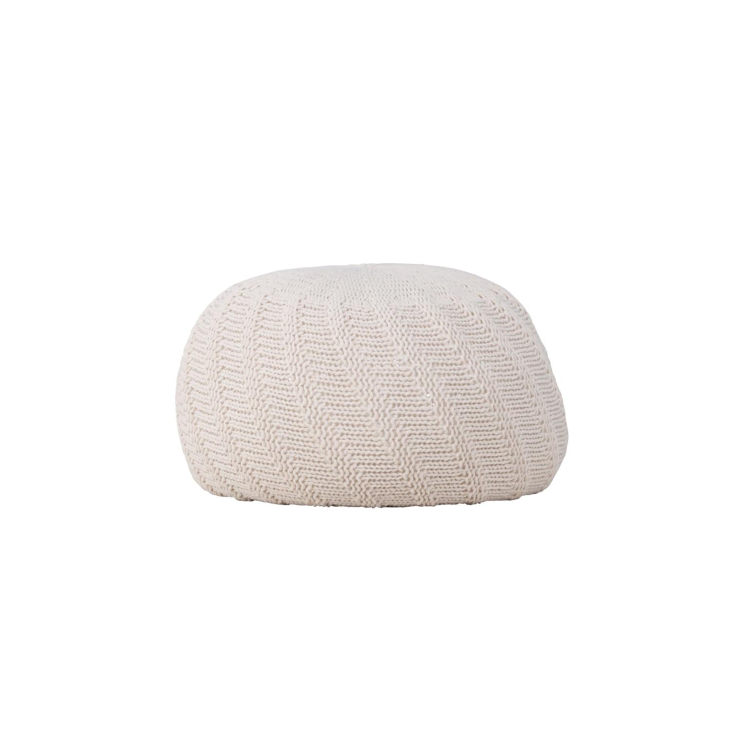 Pouf Ted Ø45cm - Cremeweiß-Strickpouf-Venture Home-le canapé