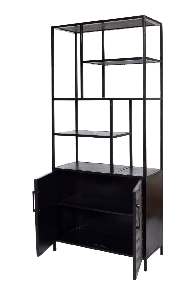 Regal York 210cm aus Massivholz mit Fischgrätmuster - Schwarz-Regale-Livingfurn-le canapé