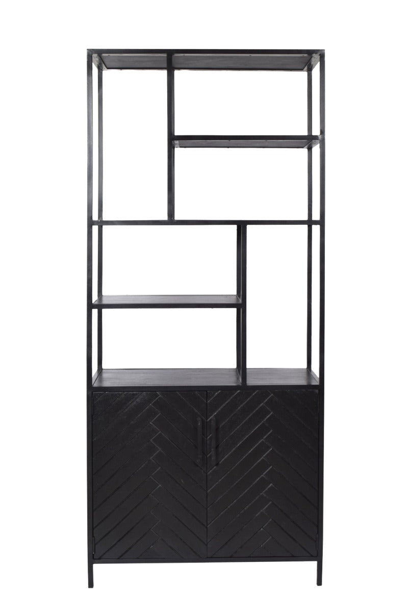 Regal York 210cm aus Massivholz mit Fischgrätmuster - Schwarz-Regale-Livingfurn-le canapé