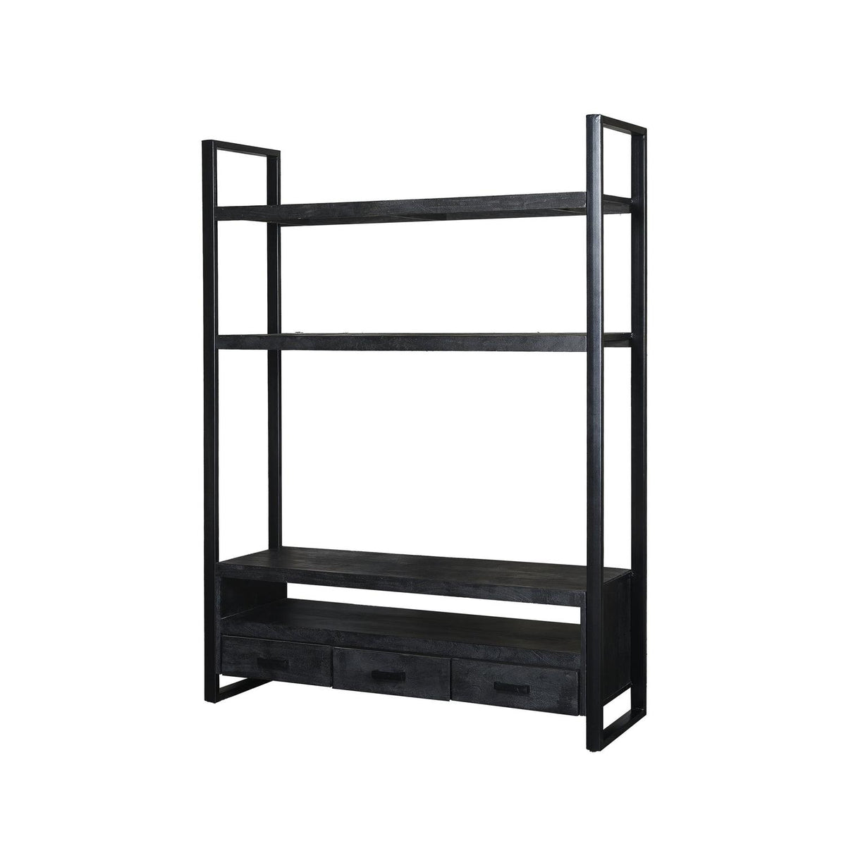 Regalwand Norris 200cm aus Massivholz - Schwarz-Regalwände-Livingfurn-le canapé