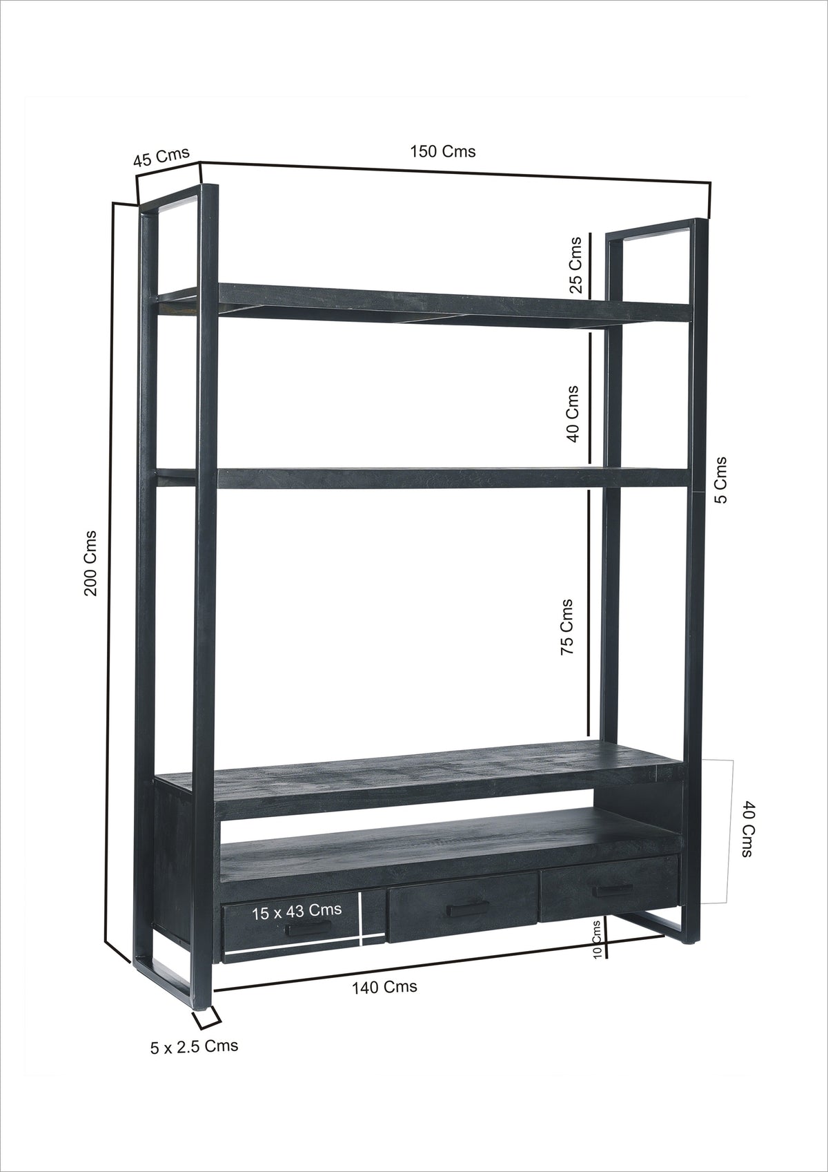 Regalwand Norris 200cm aus Massivholz - Schwarz-Regalwände-Livingfurn-le canapé