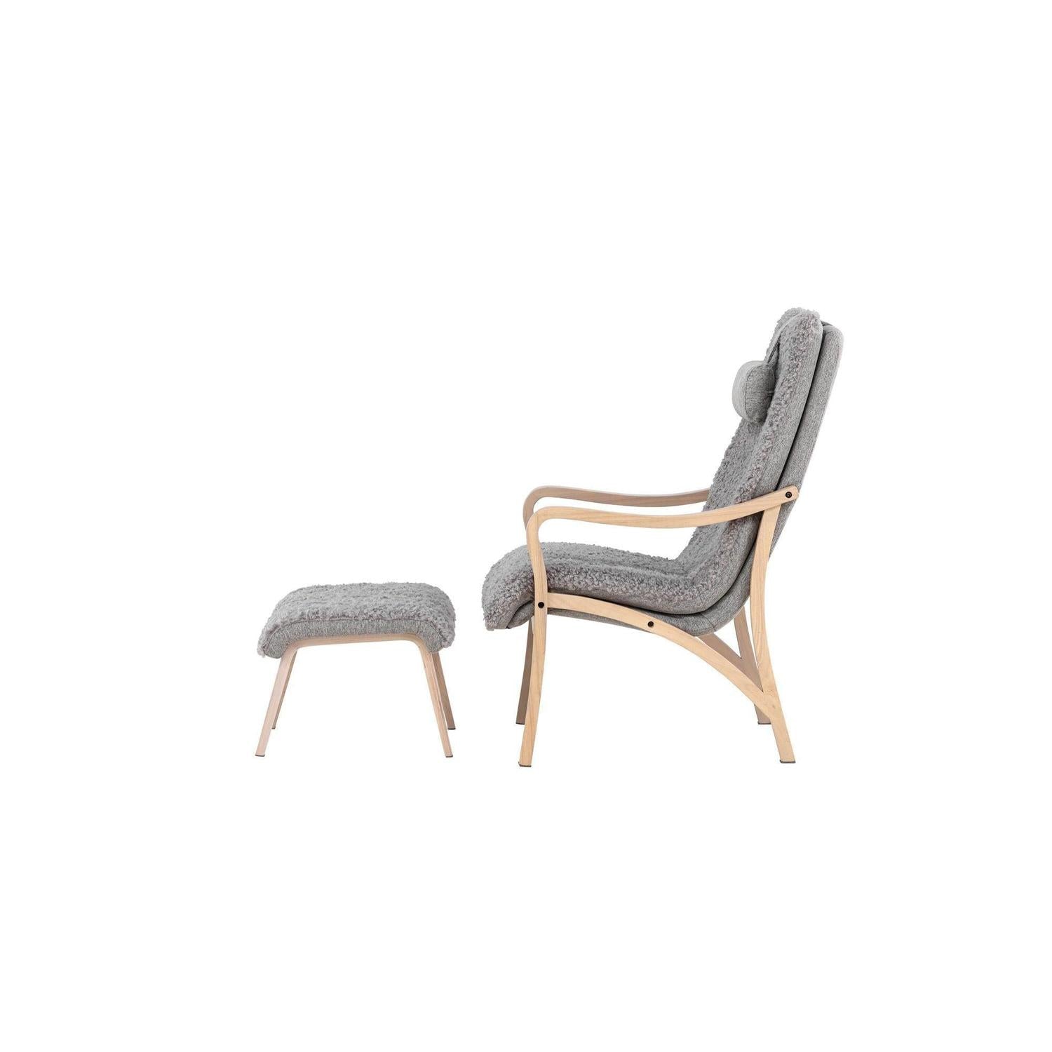Relaxsessel Farö mit Hocker aus Teddy Bouclé - Hellgrau-Relaxsessel-Venture Home-le canapé