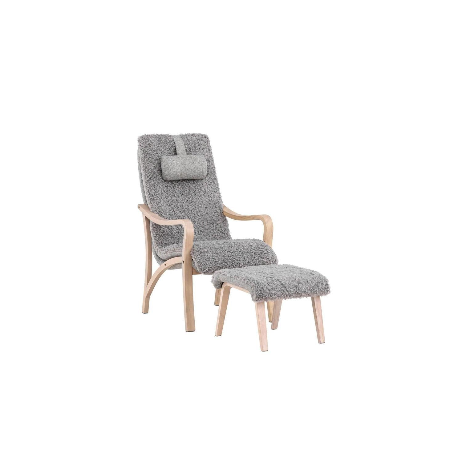 Relaxsessel Fårö mit Hocker aus Teddystoff / Bouclé - HellgrauRelaxsessel