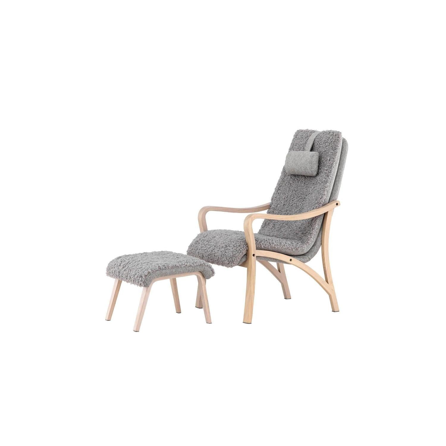 Relaxsessel Fårö mit Hocker aus Teddystoff / Bouclé - Hellgrau-Relaxsessel-Venture Home-le canapé