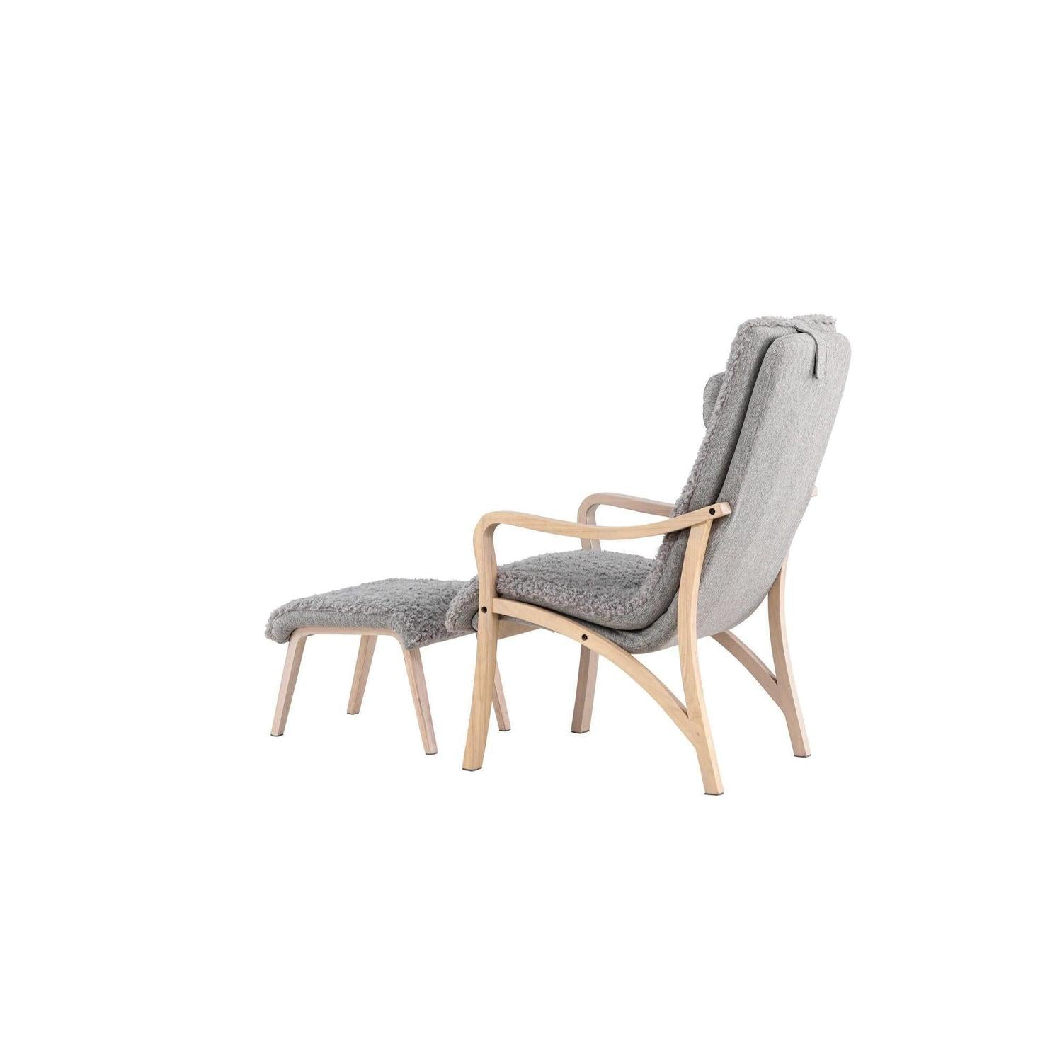 Relaxsessel Fårö mit Hocker aus Teddystoff / Bouclé - Hellgrau-Relaxsessel-Venture Home-le canapé