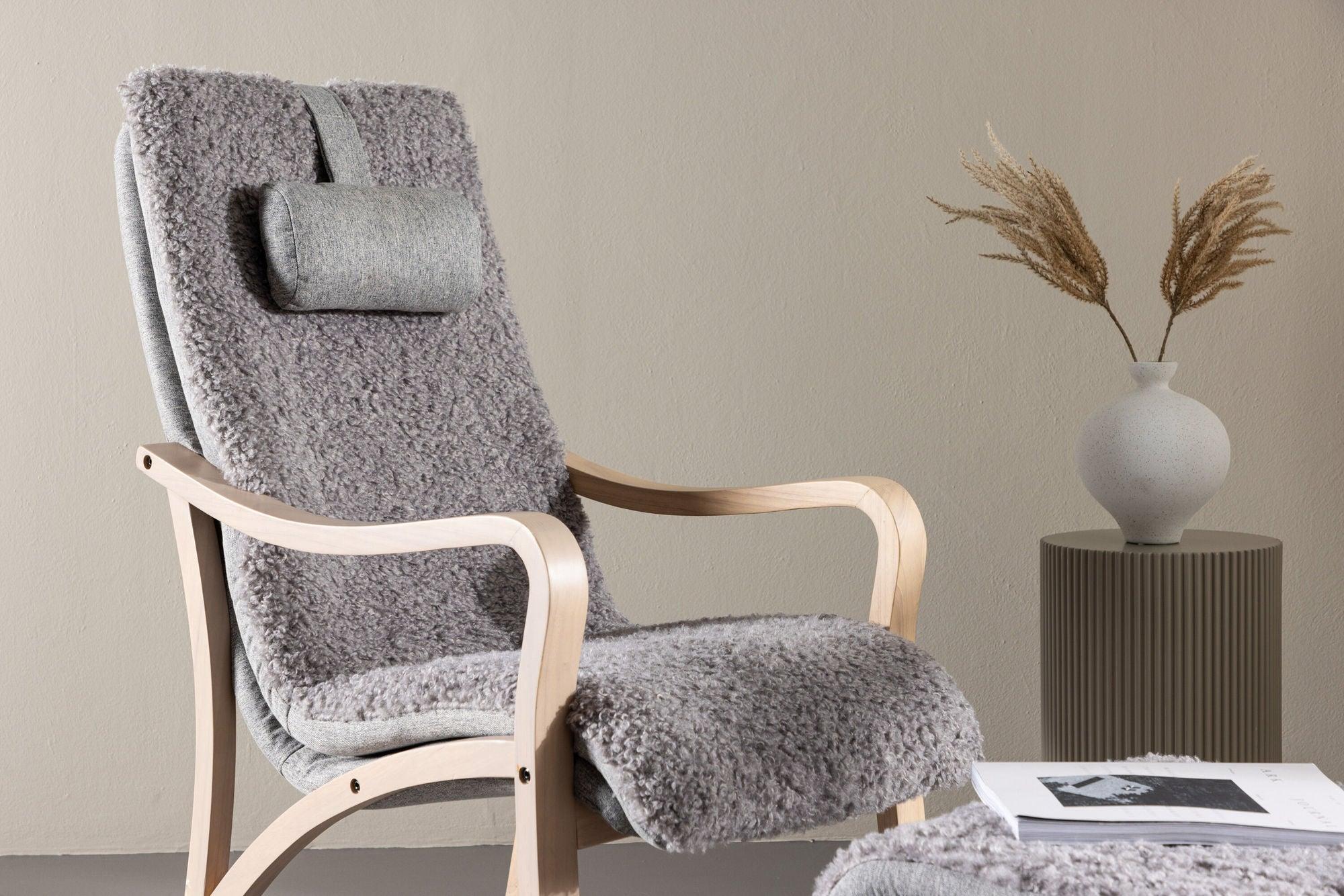 Relaxsessel Fårö mit Hocker aus Teddystoff / Bouclé - Hellgrau-Relaxsessel-Venture Home-le canapé