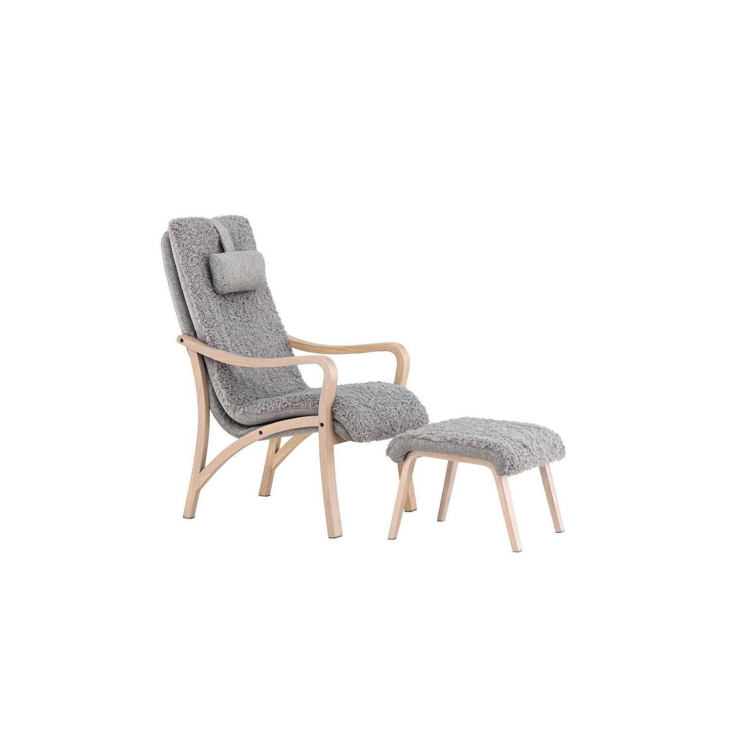 Relaxsessel Fårö mit Hocker aus Teddystoff / Bouclé - Hellgrau-Relaxsessel-Venture Home-le canapé
