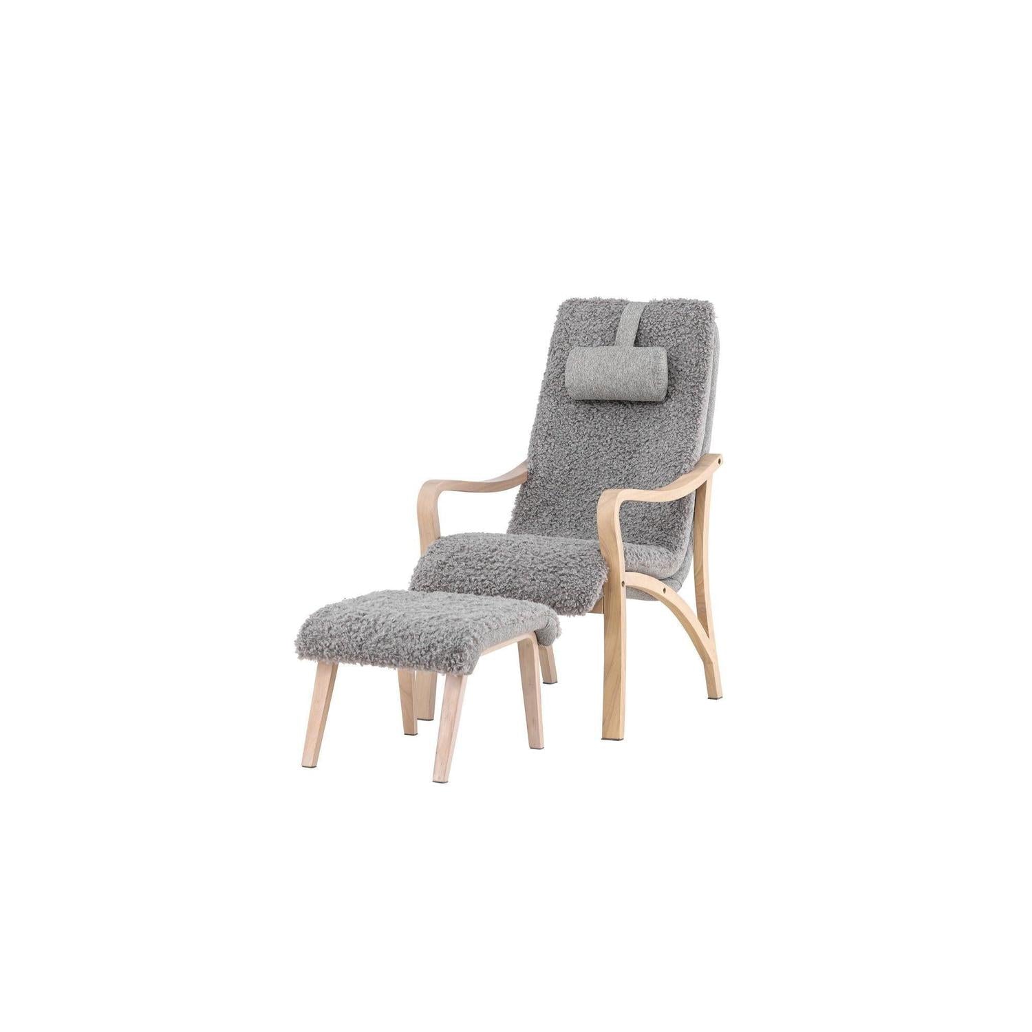 Relaxsessel Fårö mit Hocker aus Teddystoff / Bouclé - Hellgrau-Relaxsessel-Venture Home-le canapé