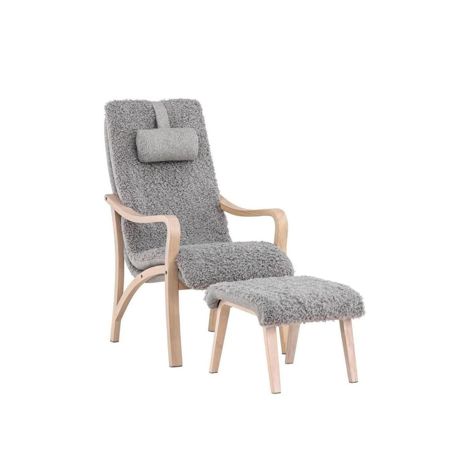 Relaxsessel Fårö mit Hocker aus Teddystoff / Bouclé - Hellgrau-Relaxsessel-Venture Home-le canapé