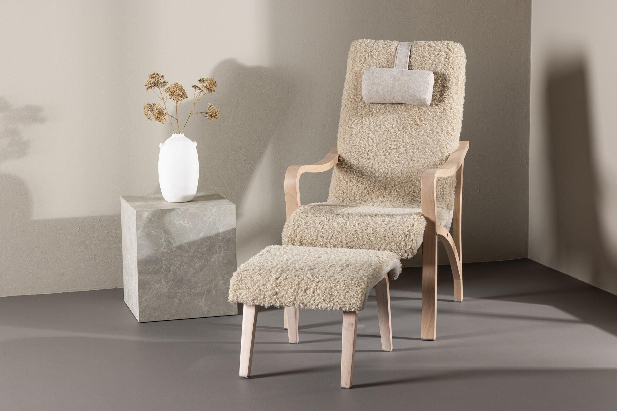 Relaxsessel Fårö mit Hocker aus Teddystoff / Bouclé - Sandfarben-Relaxsessel-Venture Home-le canapé