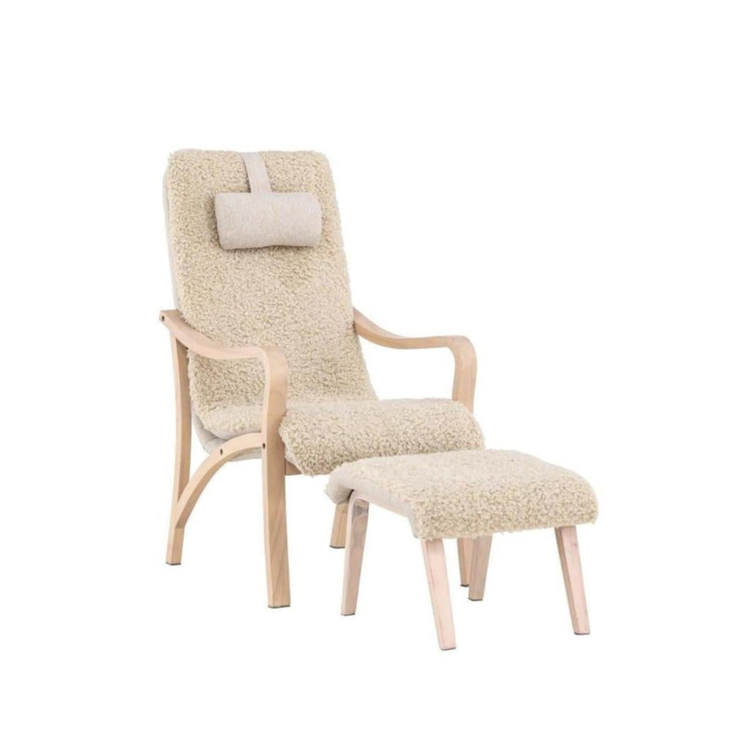 Relaxsessel Fårö mit Hocker aus Teddystoff / Bouclé - Sandfarben-Relaxsessel-Venture Home-le canapé